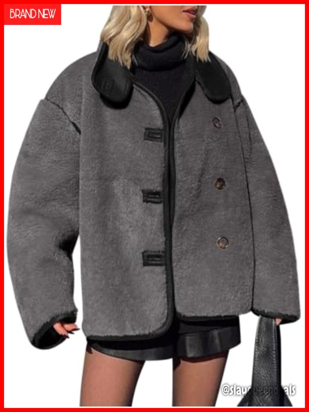Womens Faux Fur Jacket Warm Winter Stand Collar Button Down Coat